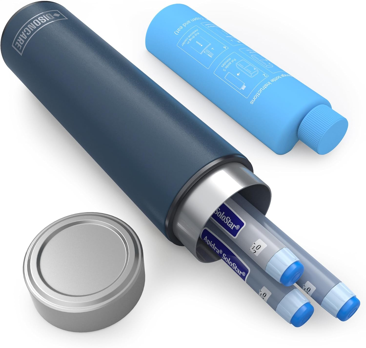 DISONCARE Odyssey 60H 3 Insulin Pens Cooler Travel Case Medicine Cooler TSA Approved Diabetic Medical Travel Bag Epipen Carry Case Biogel Ice Pack with Medical Stickers(Navy Blue)