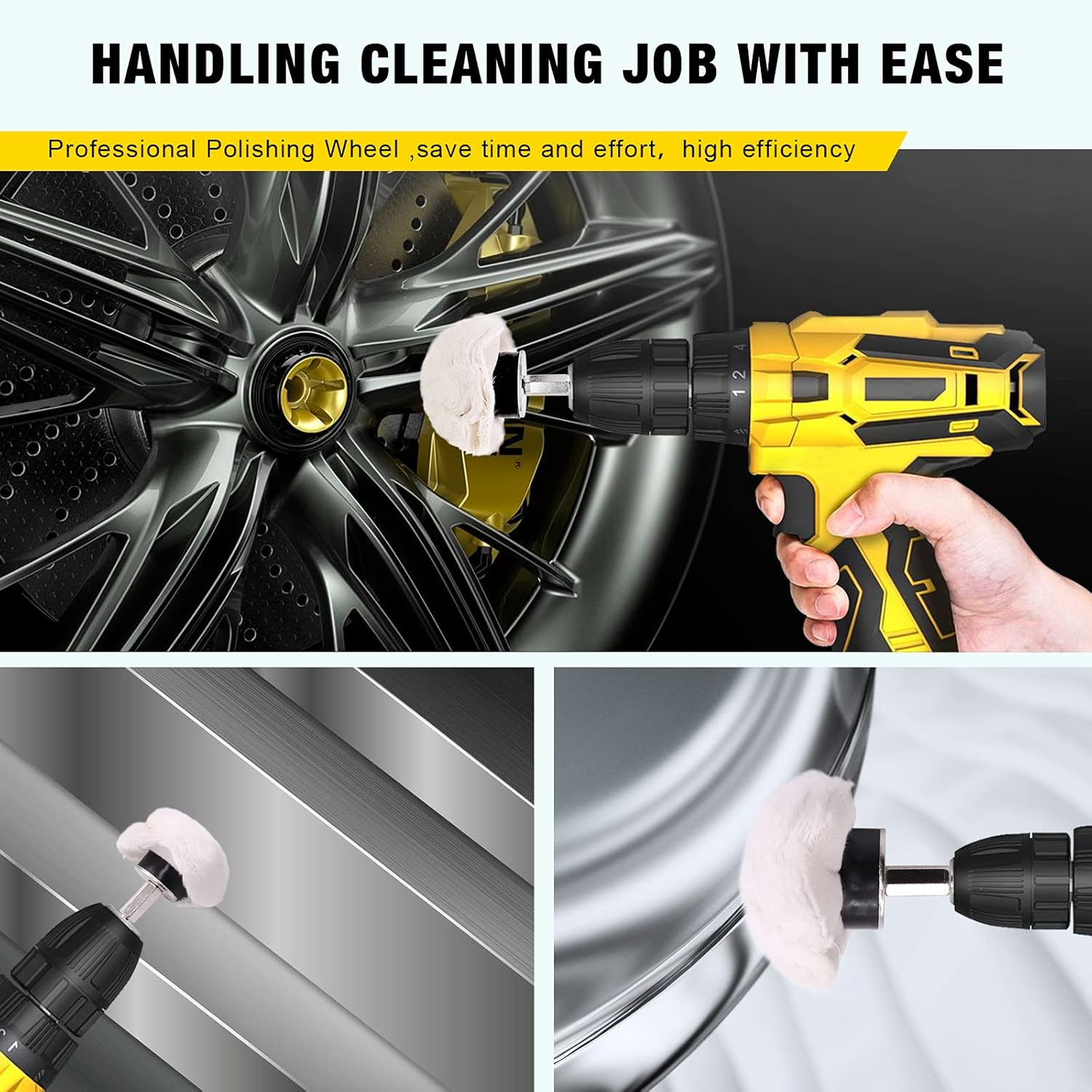 Mardatt 8 Pcs 3'' Buffing Polishing Wheels Set Including Yellow (36 Ply)/White(50 Ply)/ Flannel(30 Ply)/Mushroom Shaped Wheel with 3/8" Arbor Hole, Polish Compound and 1/4&rsquo;&rsquo; Mandrel for Drill image number 3