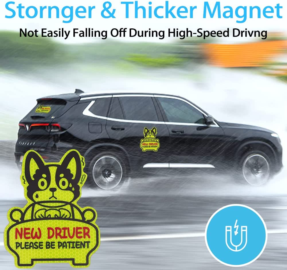 Set of 4 Reflective New Driver Magnet for Car New Driver Sticker Please Be Patient Sign Keep Distance Sticker Decal Automotive Magnets Safety Sign Car Bumper Magnet Vehicle Sign image number 2