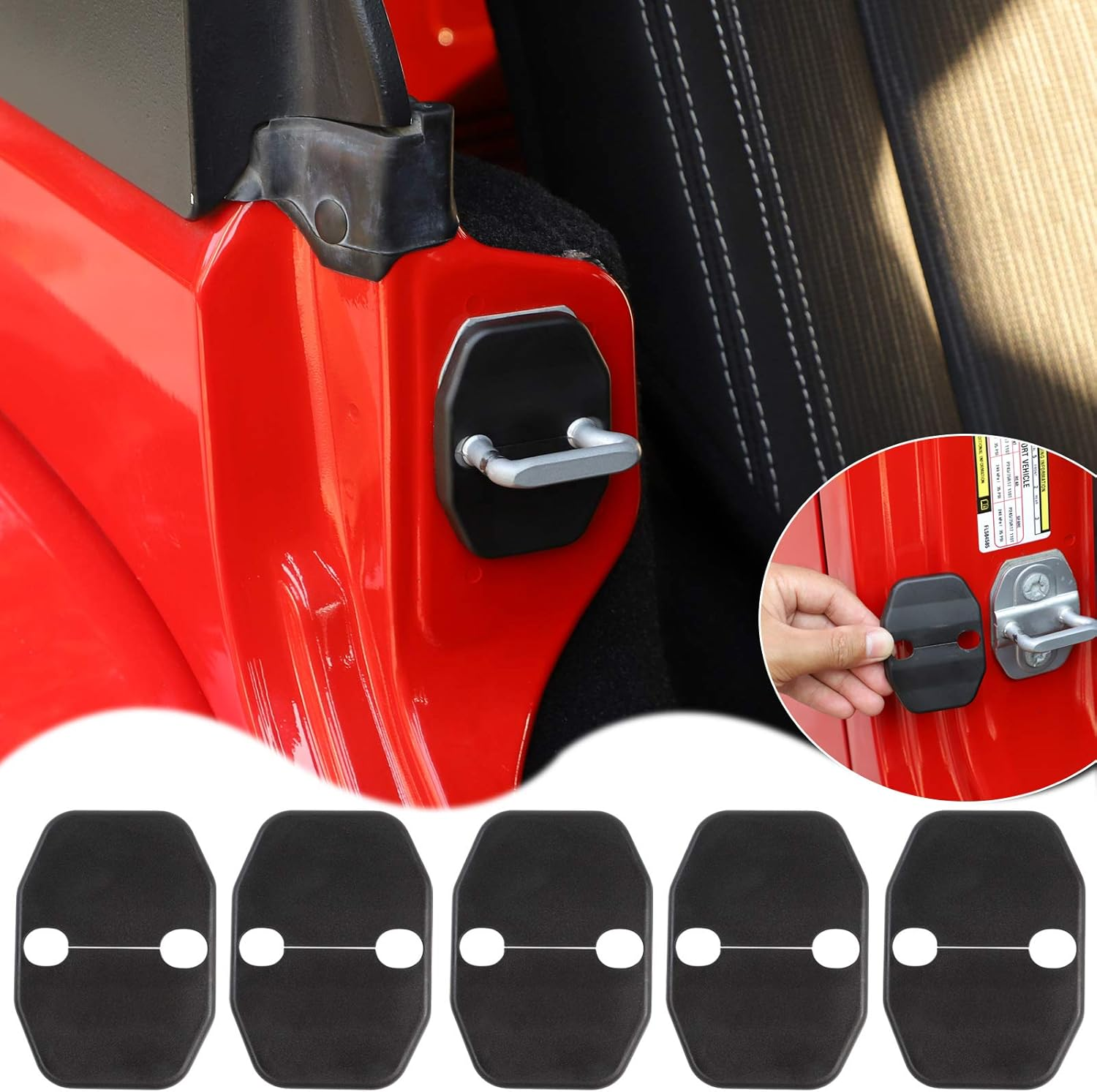 Door Lock Covers Protection Trim for Jeep Wrangler JK JKU 2007-2018, for Jeep Grand Cherokee, for Dodge Chrysler, Black, 5PACK image number 3