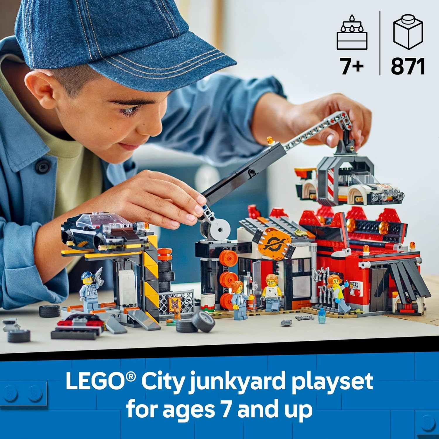 LEGO City Scrapyard with Cars Toy for 8+ Year Old Boys & Girls, Construction Vehicle Kit with Crane, 2 Kids Toy Cars and 4 Minifigures, Building Set for Creative Role Play 60472