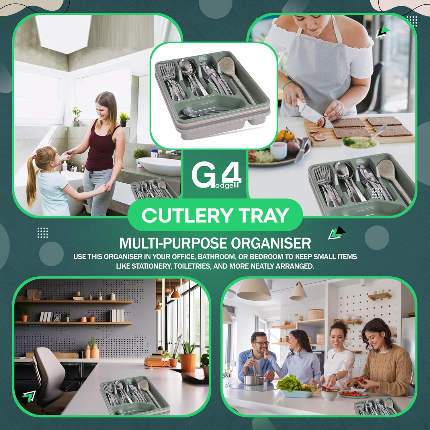 G4GADGET 5 Compartment Cutlery Tray Drawer Organiser, Random Colour, Durable Plastic, Non-Slip Utensil Holder for Kitchen Organisation image number 6