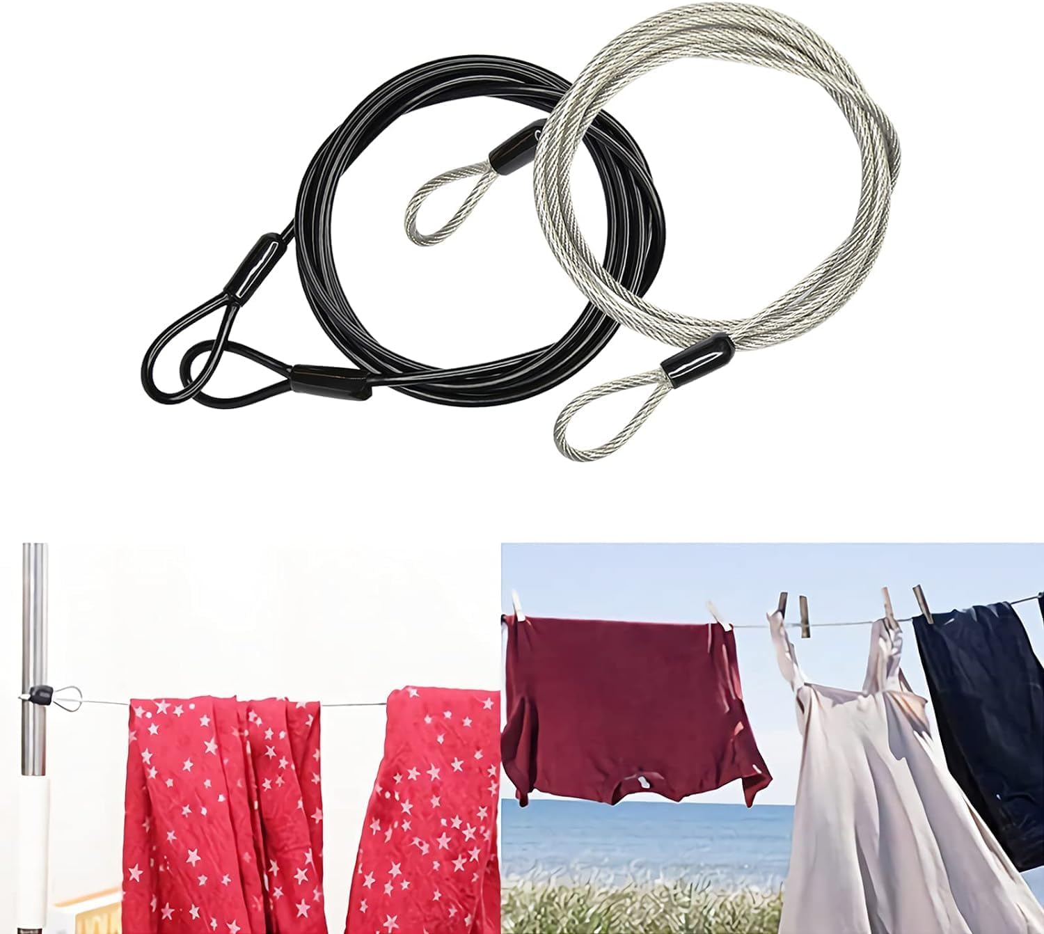 HENWUBEI Stainless Steel Safety Cable Lock, Outdoor Clothesline, Outdoor Travel Security Cable Lock, 200Cm 4Mm Braided Steel Coated Safety Cable Luggage Lock. image number 3