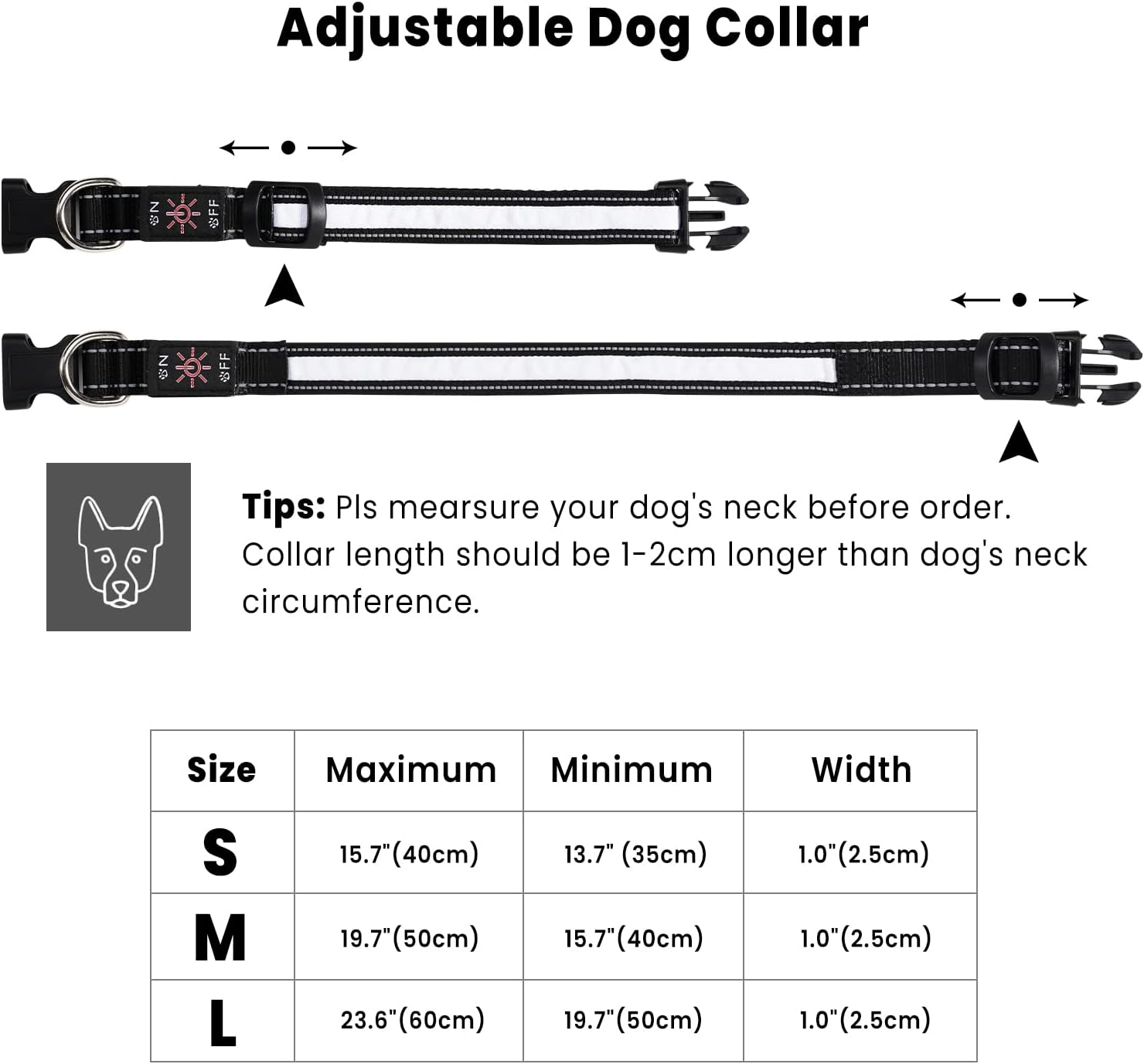 TRIPOLACO Light up Dog Collars, Waterproof Rechargeable Led Dog Collar, Glow in the Dark Dog Collars for Night Walking, Multicolor Lighted Dog Collars for Small Medium Large Dogs - Black, L image number 3