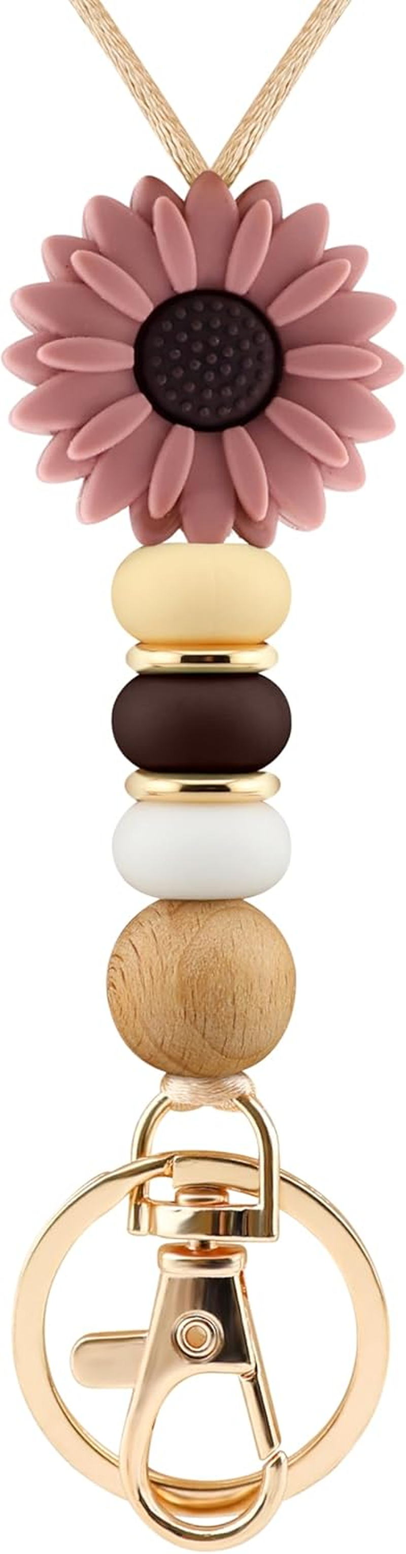 Flower Teacher Lanyards ID Badge and Key Chain, Cute Silicone Beads Lanyard for Women Nurse Work Student