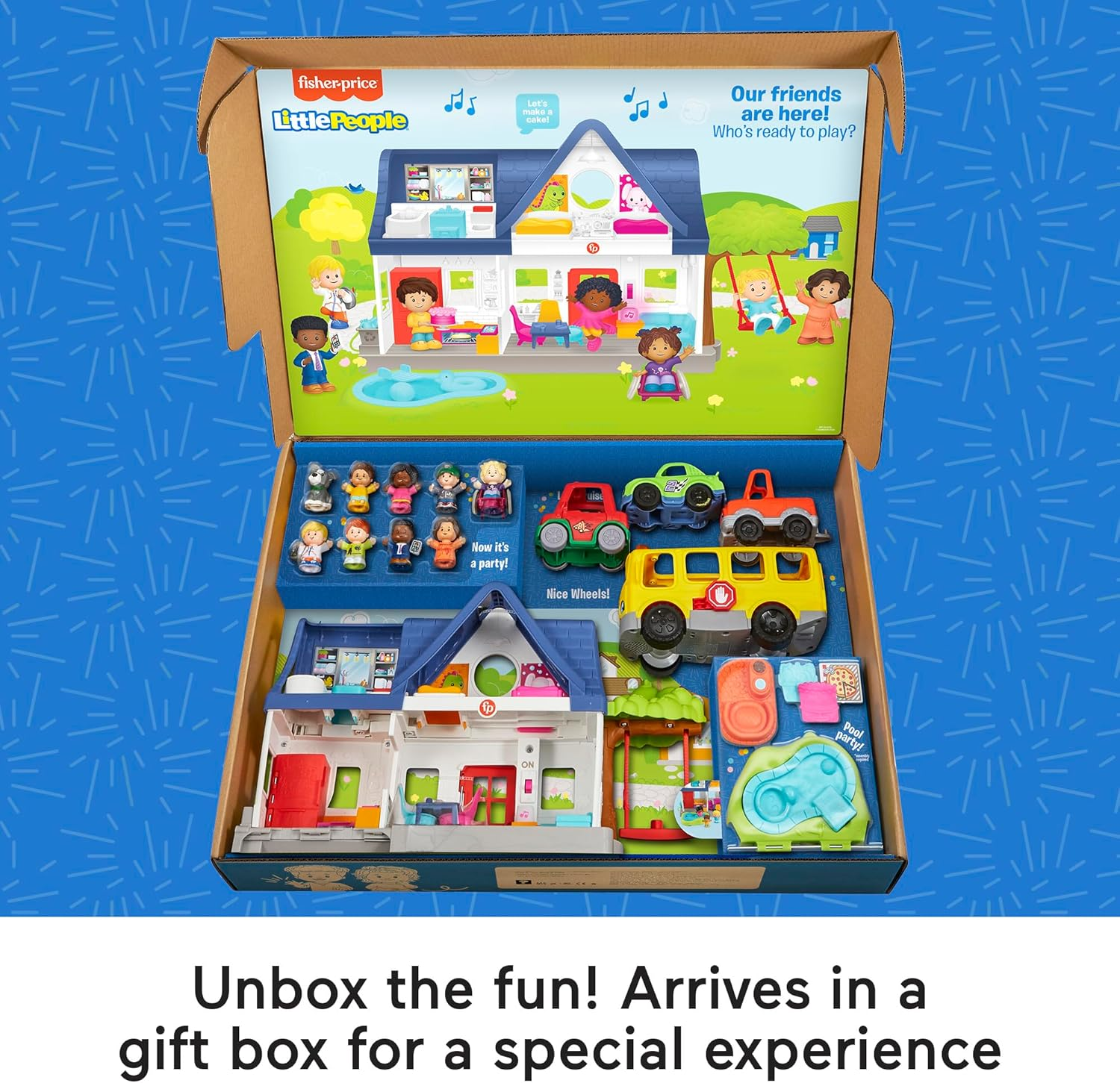 Fisher-Price Little People Toddler Gift Set, Ready for Summer, Interactive Play House with Musical School Bus & 20 Play Pieces image number 6