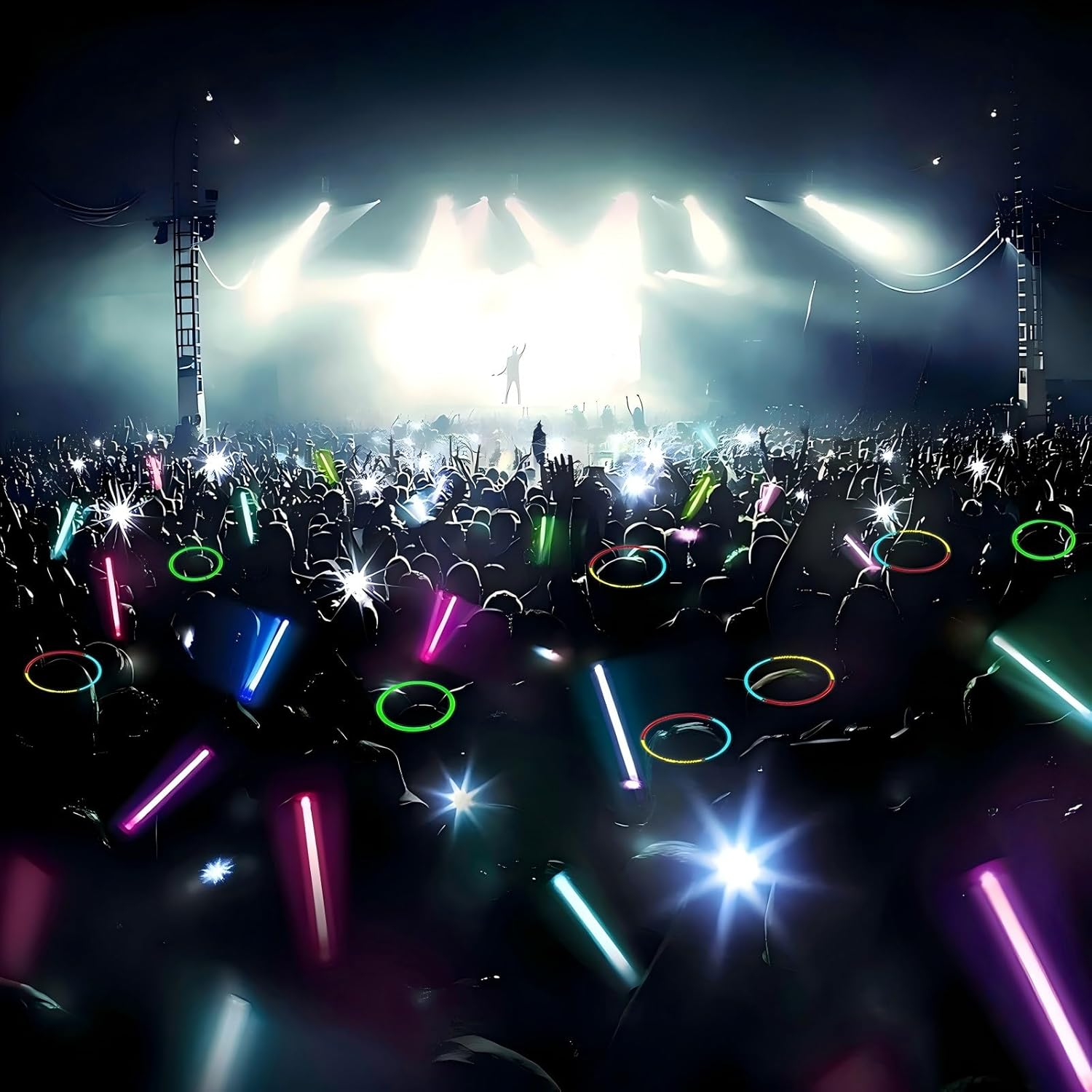 100 Pcs Glow Sticks Bulk 8" Glowsticks, 100Pcs Glow Sticks with 100Pcs Connectors Create Glow in the Dark Party Favors Kids, Easter, Christmas, Halloween Party Supplies Pack, Football Party Supplies image number 5