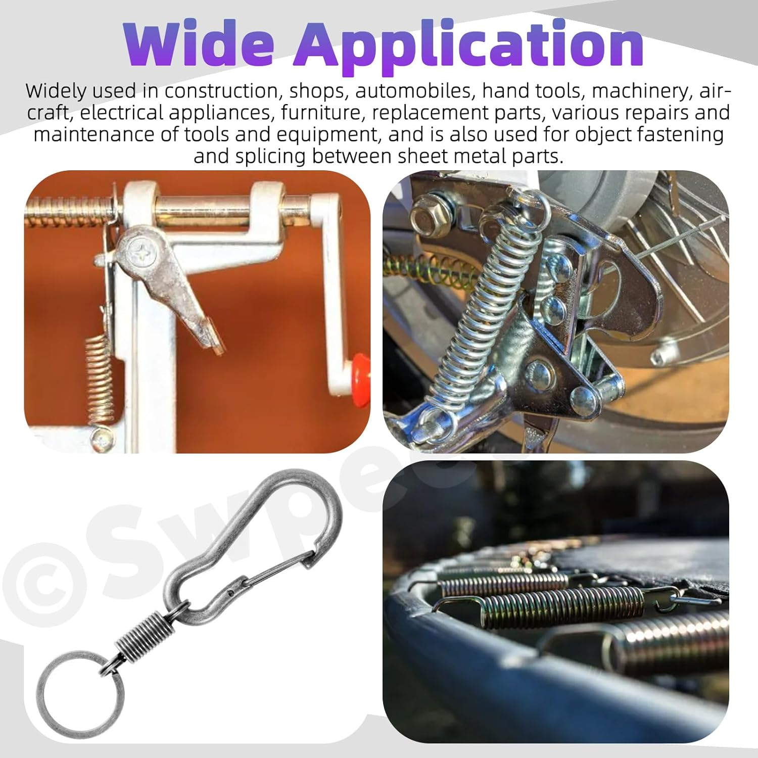 Swpeet 128Pcs 16 Sizes Stainless Steel Extension and Compression Springs Kit，Extension Spring with a Dual Hook Mechanical Springs Small Spring for Home Repairs image number 1