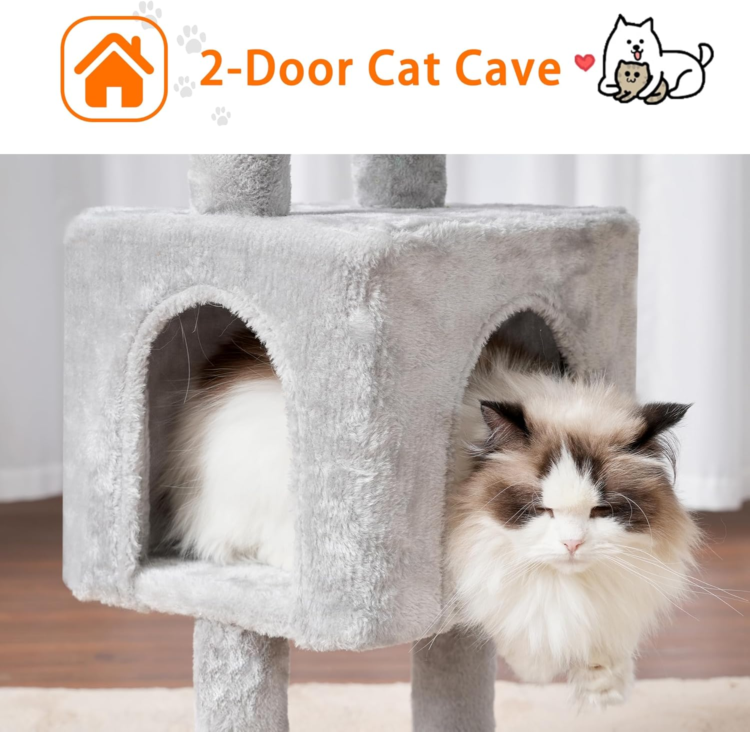 Heybly Cat Tree, 100Cm Cactus Tower Condo with Scratching Post, Cat Tower for Indoor Cats, Fully Wrapped Sisal Pole, Soft Platform, 2 Baskets and Dangling Toy, Light Gray HCT006SW image number 5