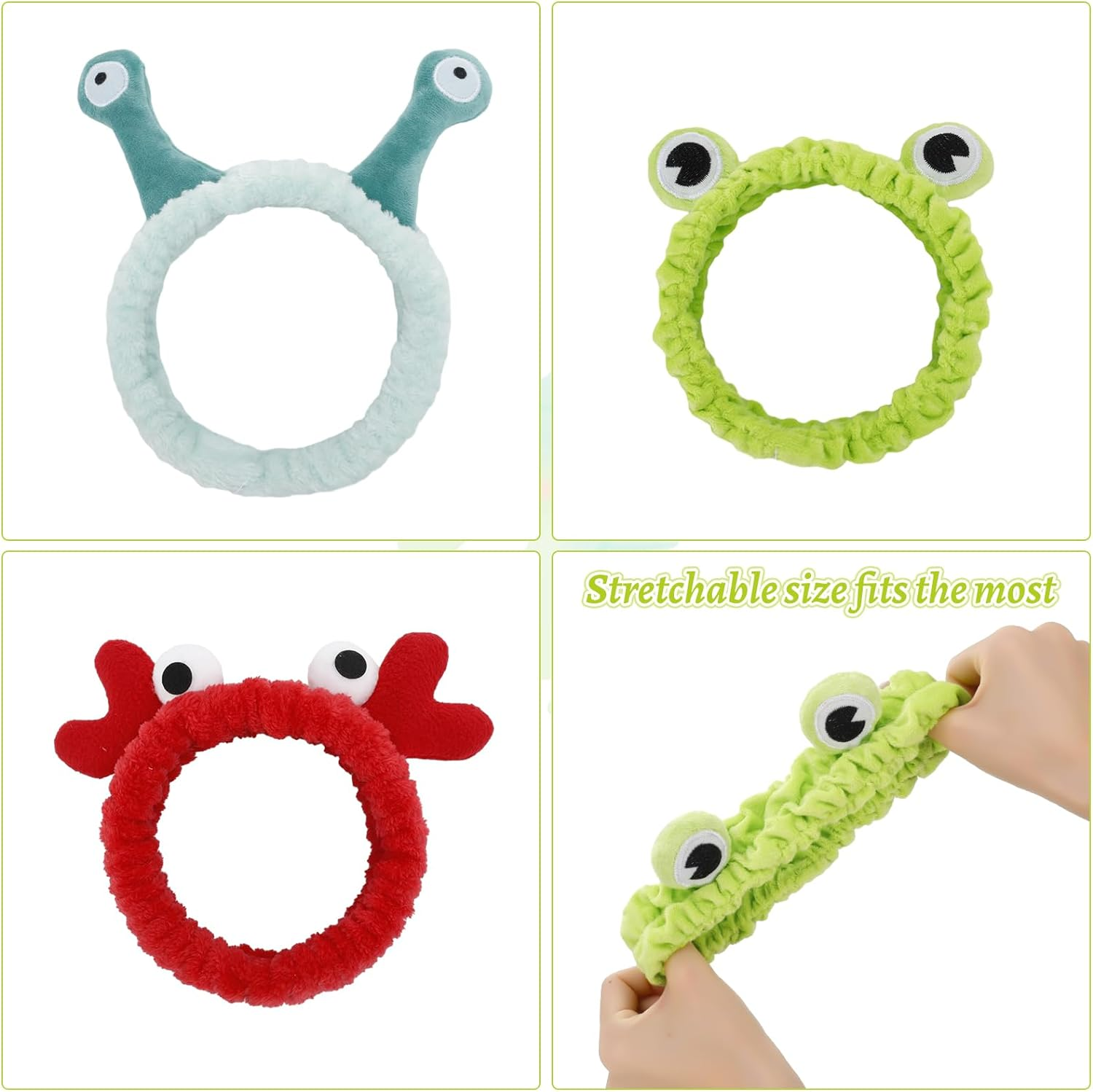 Apricitie Face Wash Headband, Spa Headband, Makeup Headband, Coral Fleece Hair Bands, Elastic Headband, Snail Frog, Crab Headband for Washing Face, Sports, Beauty, Pack of 3 image number 3