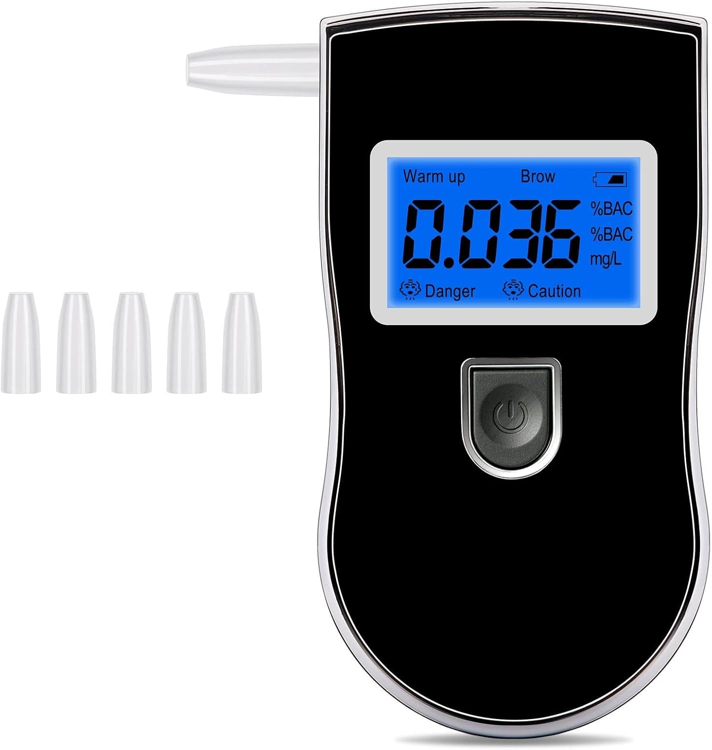 Alcohol Breathalyzer, Professional Grade Accuracy Alcohol Breath Tester for BAC Testing, Portable Blood Alcohol Tester with 5 Mouthpieces & Digital Blue LCD Display for Personal Home Use Black