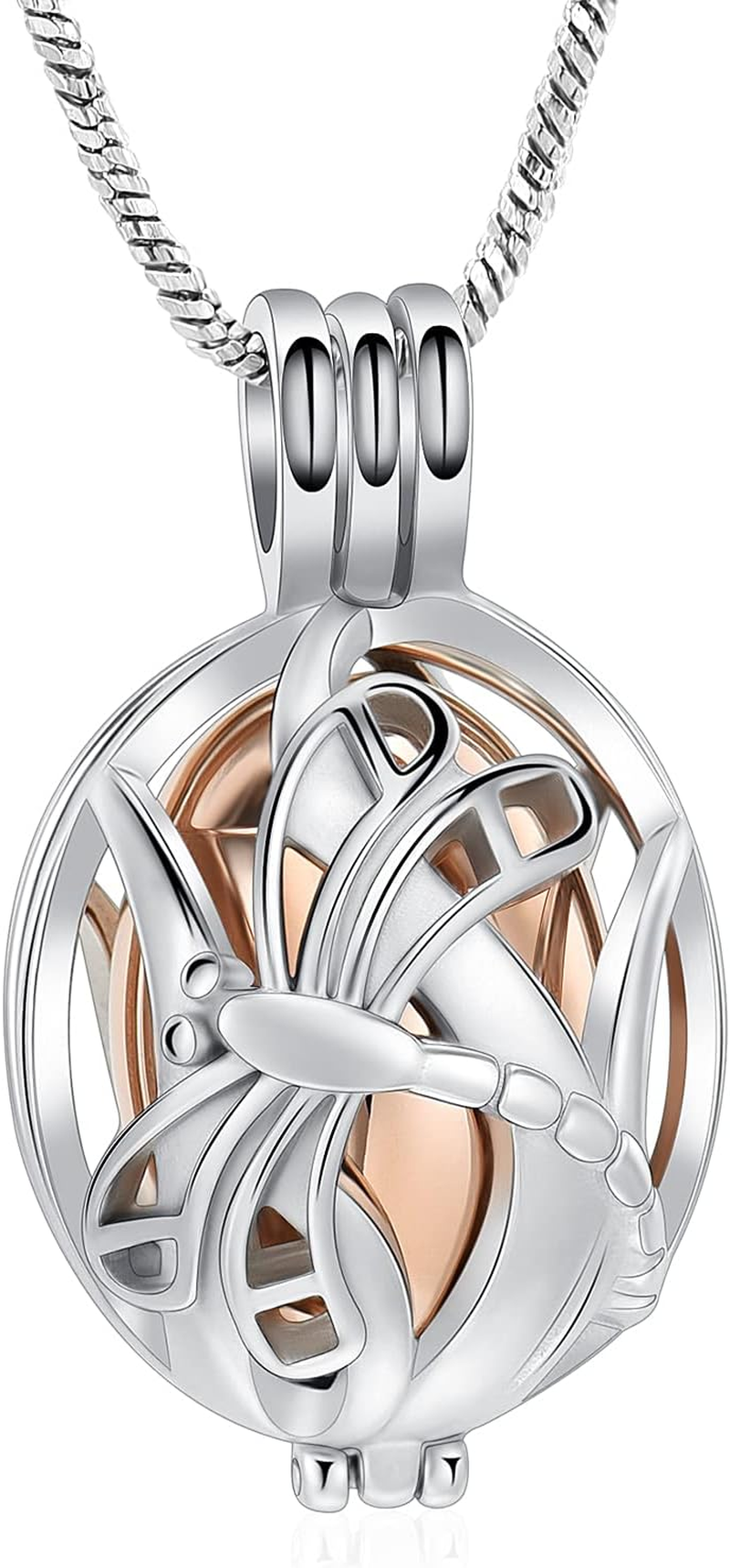 Yinplsmemory Dragonfly Urn Necklace for Ashes for Human/Pet Ashes Stainless Steel Hollow Memorial Locket Pendant Jar Keepsake Cremation Jewelry