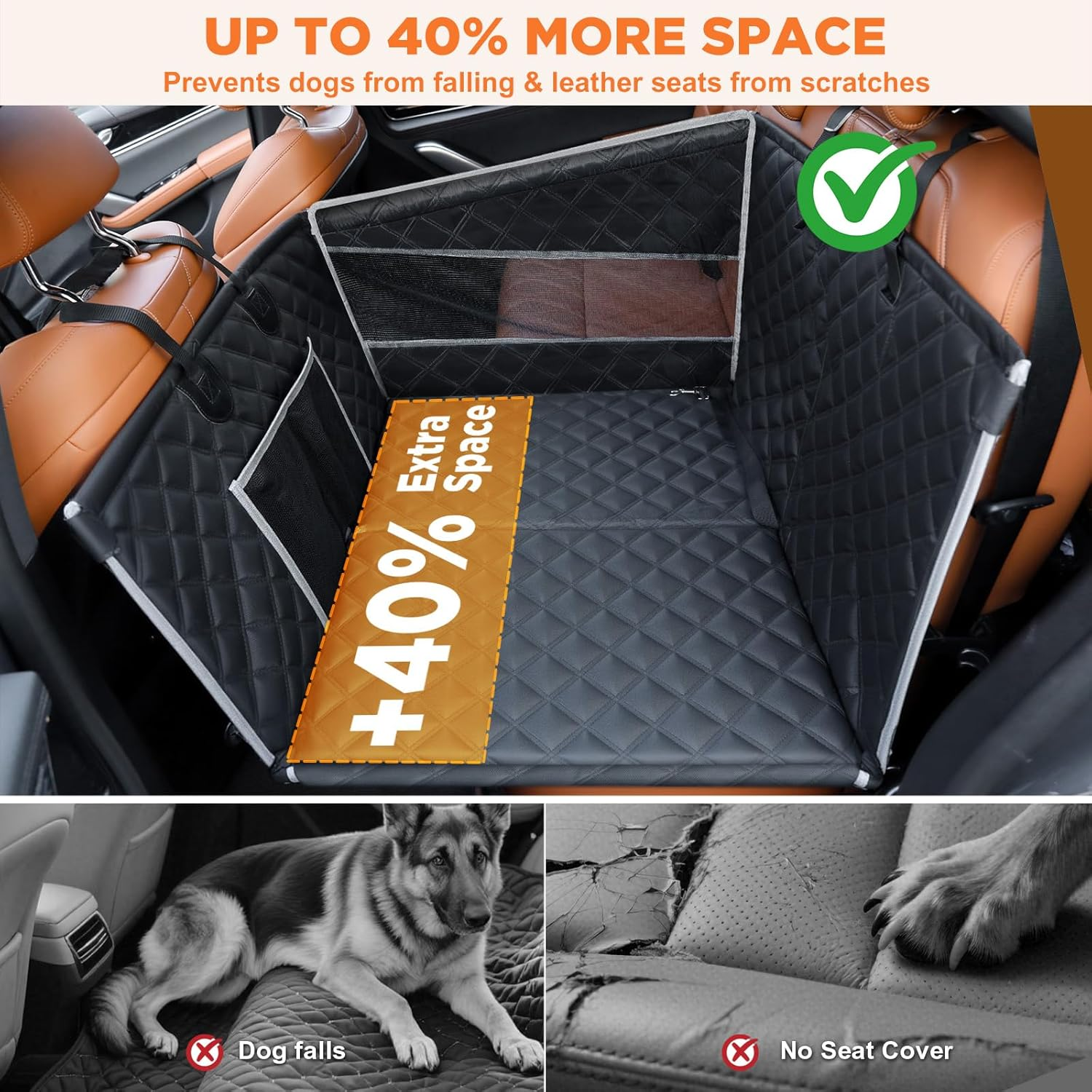 Gimars Upgrade Dog Car Seat for Large Medium Size Dogs, Waterproof Back Seat Extender for Pets Hard Bottom, Half Hammock with Non-Slip Base Mesh Window Storage Pocket, Dog Seat for Car/Suv/Trucks (L) image number 6