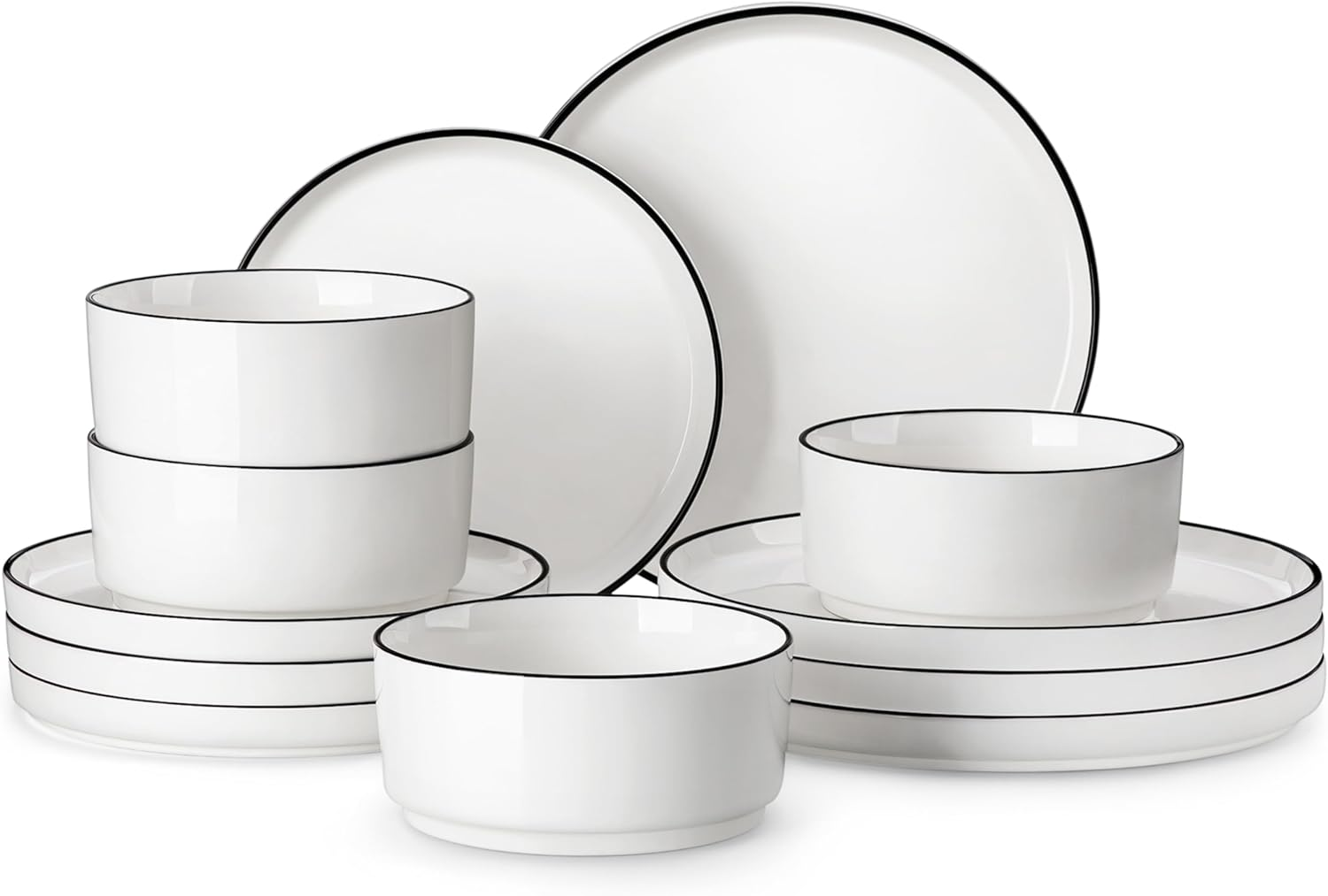 MALACASA 12 Pieces Porcelain Dinnerware Set, Modern White Dish Set for 4, Premium Serving Plates and Bowls Sets, Chip and Scratch Resistant Dishware Sets Kitchen Dishes Dining Ware Set, Series Leah