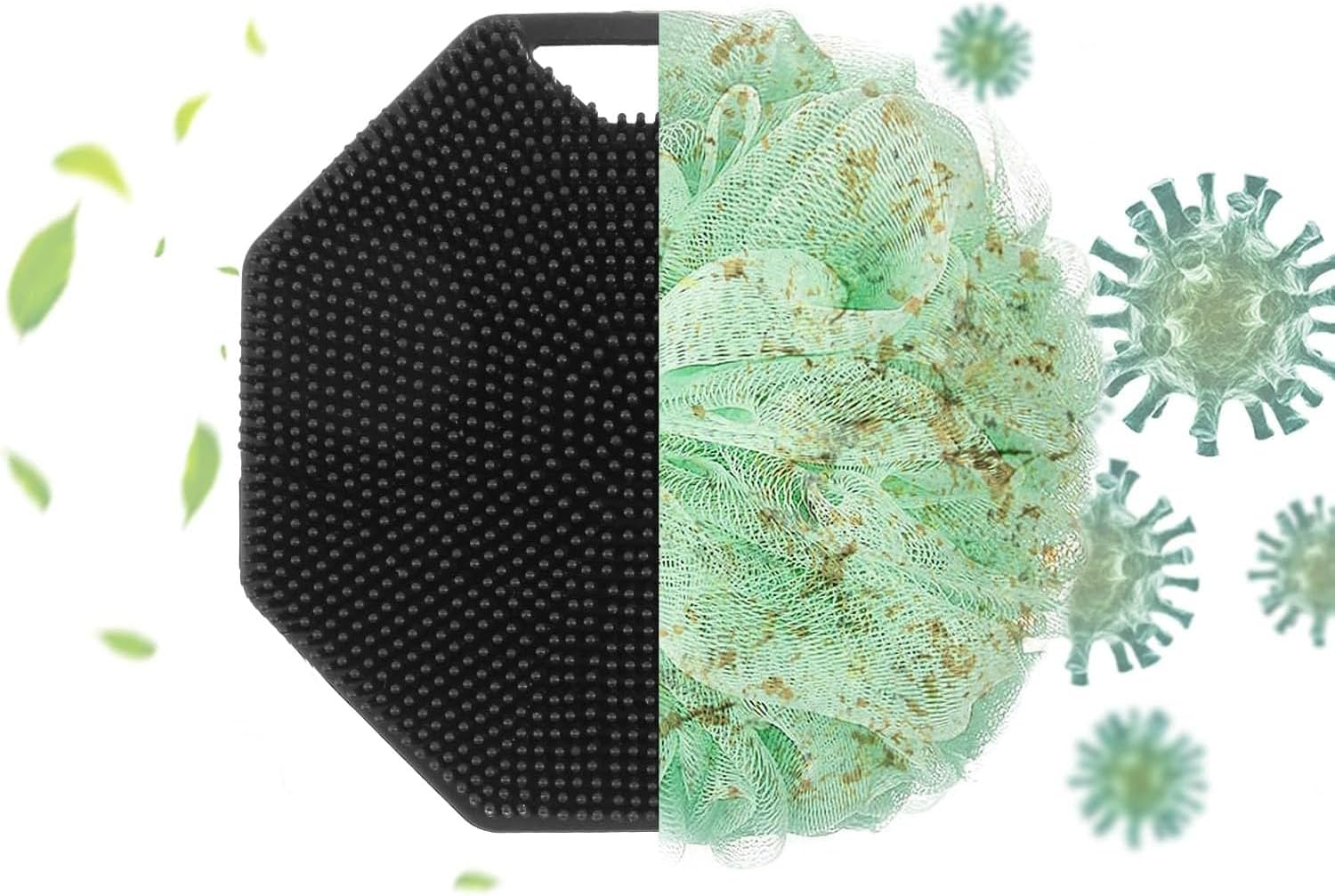 Shengsenfu 3 in 1 Silicone Body Brush Set, Long Handle Cleansing Skin Brush and Bath Body Scrubber with Double-Ended Hook, Double Sided Shower Brush, Upgraded Built-In Nylon Long Handle Body Brush image number 6