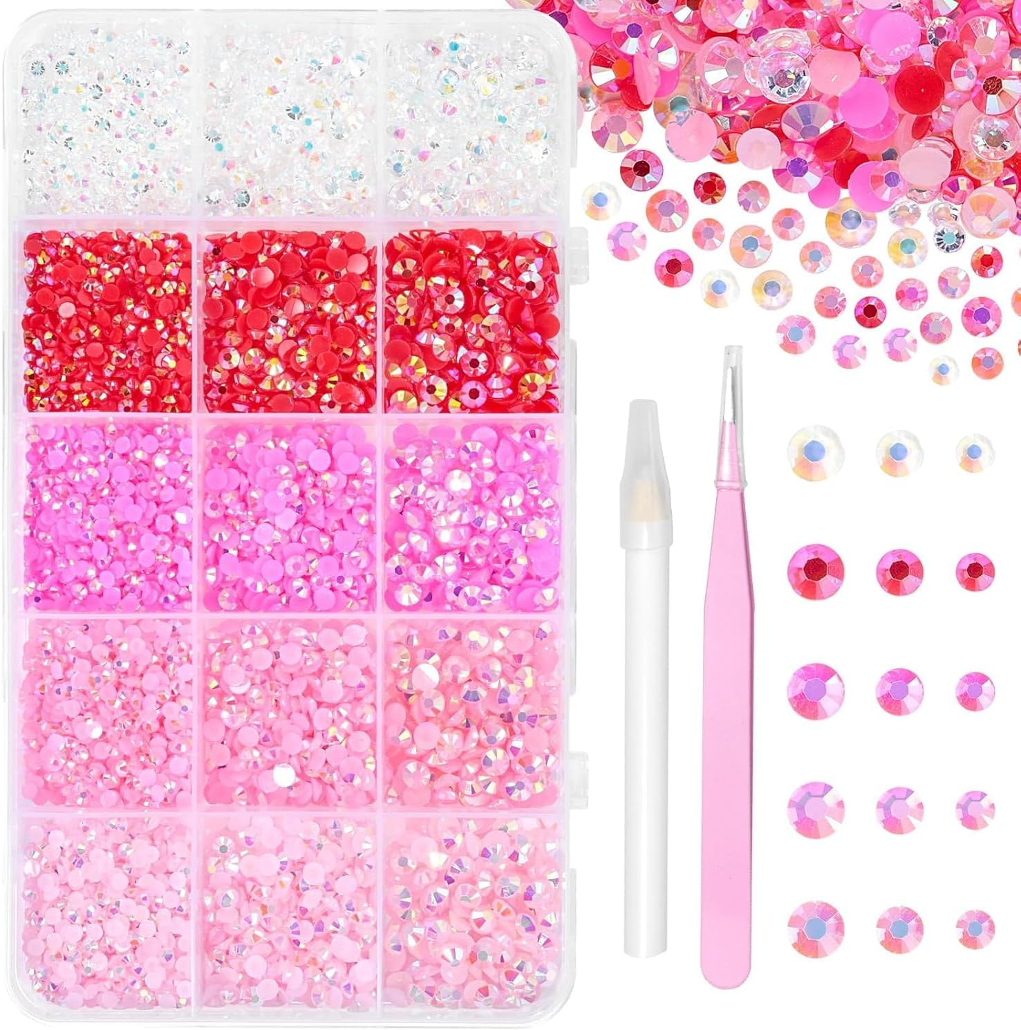 12000 Pcs Resin Jelly Rhinestones for Crafting, Multi Sizes Flatback Pink Color Gems, Bedazzling Crystal with Pickup Tool for DIY Crafts Clothing Shoes Fabric Nail Art image number 3