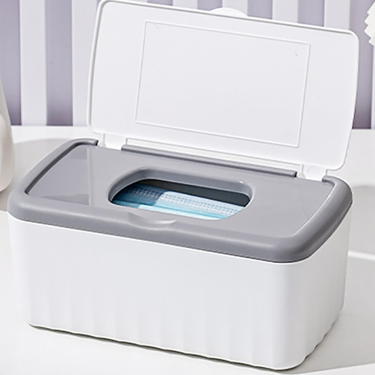 Wipes Container White Rectangular Tissue Box Cover with Lid Humidity Retention Organizer for Bathroom and Household image number 3