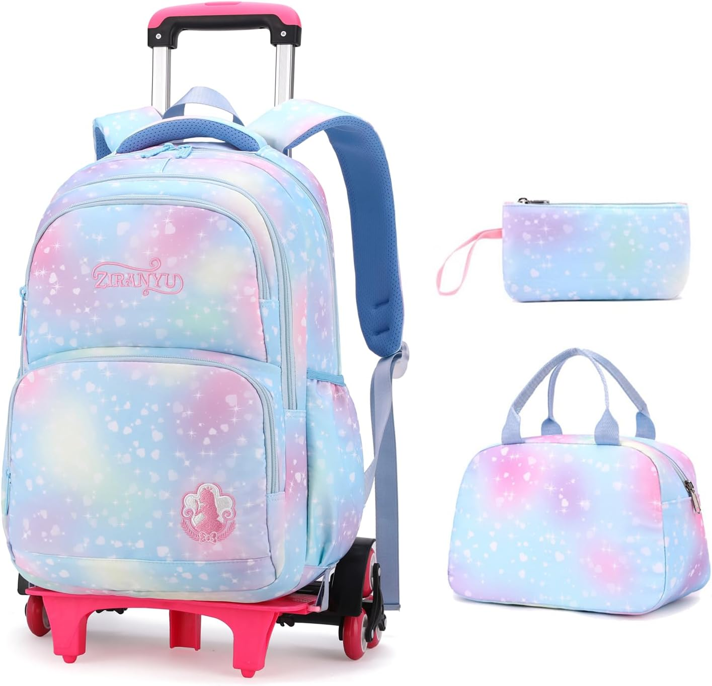 Dream Princess Wind Rolling Backpack for Girls Wheeled Travel Bag Trolley School Bag