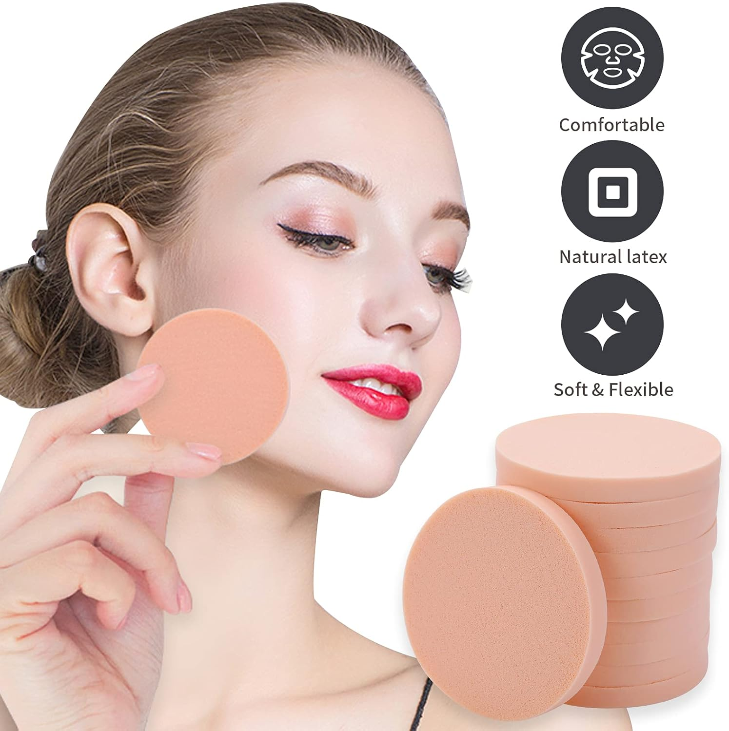 Molain round Sponge Puff Set,12 Pcs 2.2 Inch Facial Powder Puffs Foam Sponges for Liquid Foundation Makeup , Facial Cleansing image number 3