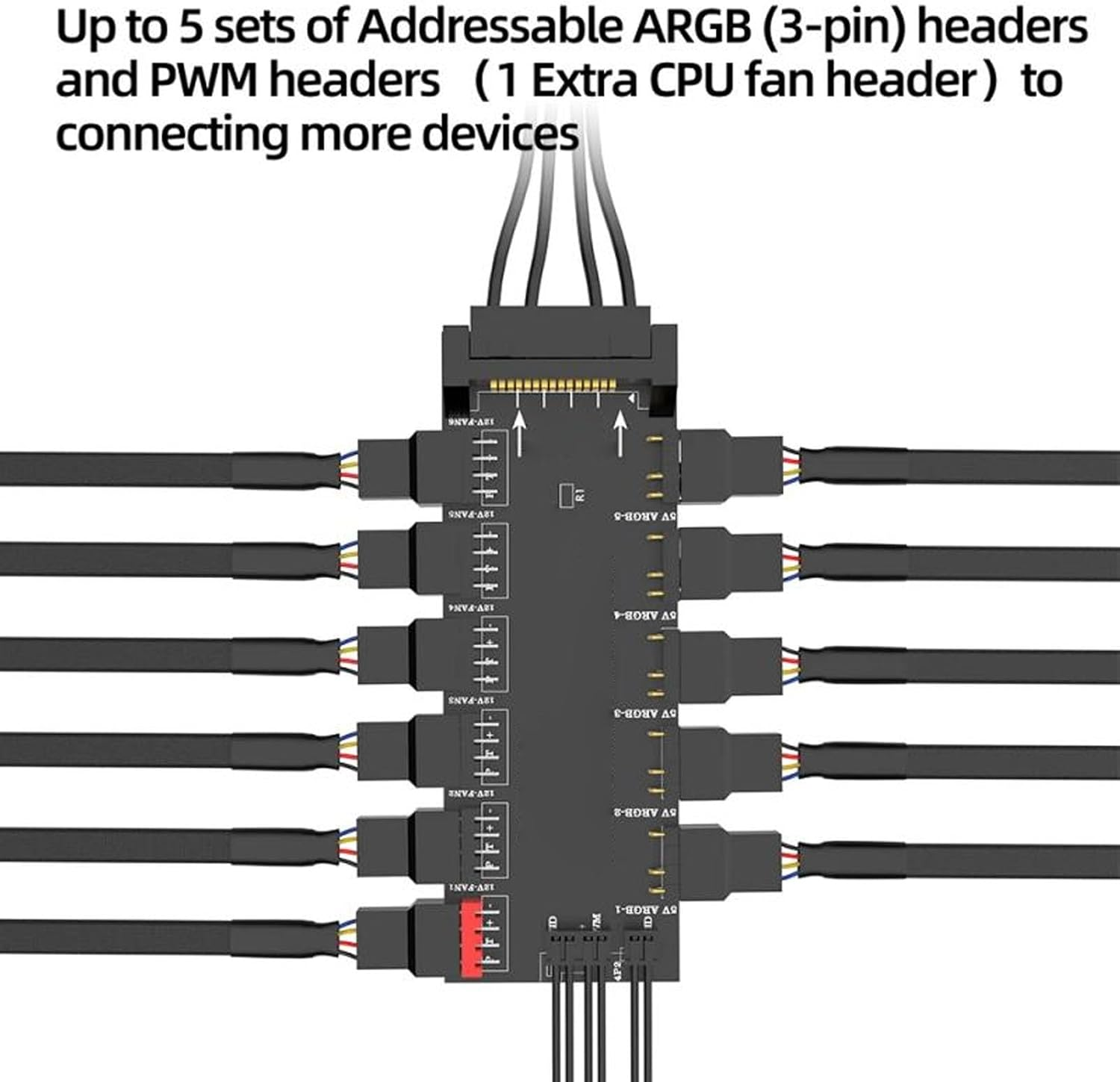 2 in 1 ARGB PWM Hub for Computer Chassis, Powered Fan Hub Fan Splitter with Speed Control, Power Supply