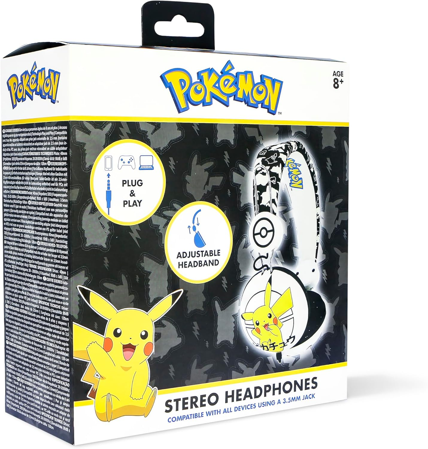 OTL Technologies Tween Kids Pokemon Pikachu Headphones (Foldable, Padded Headphones, Colourful Comic Design, for Boys and Girls) White/Black image number 1