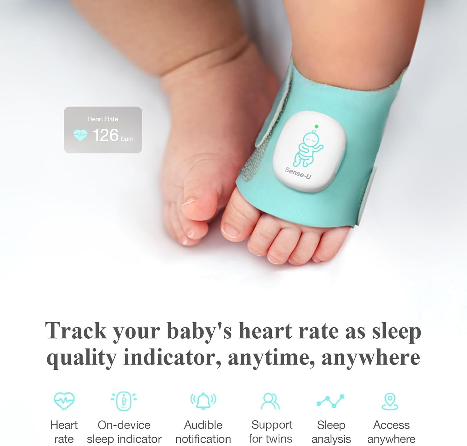 Sense-U Smart Sock Shoe (Long Range) Baby Monitor with On-Device Sleep Indicator & Notifications, Sleep Patterns, Naps from Anywhere for Peace of Mind image number 5