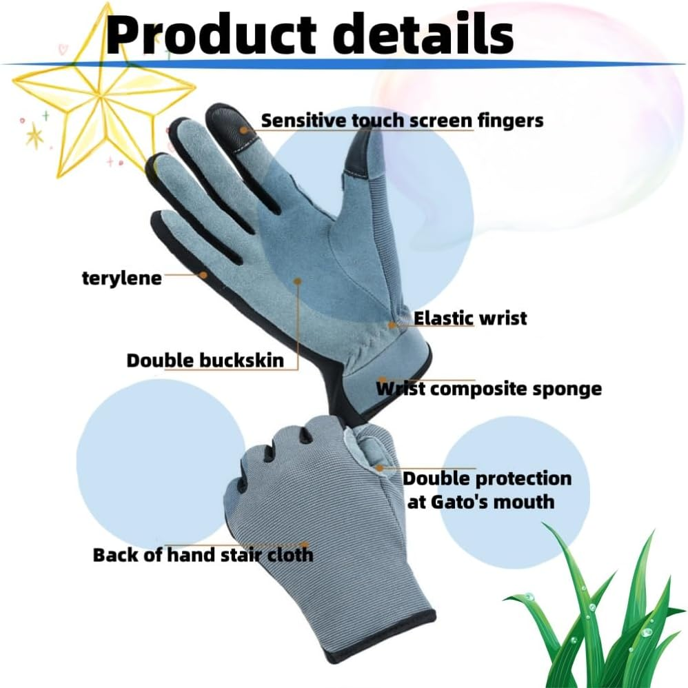 Lightweight Work Gloves,Touch Screen Flex Deerskin Leather Garden Gloves for Yard Working, Gardening, Cycling, DIY and Builders for Men Women (Gray) image number 1