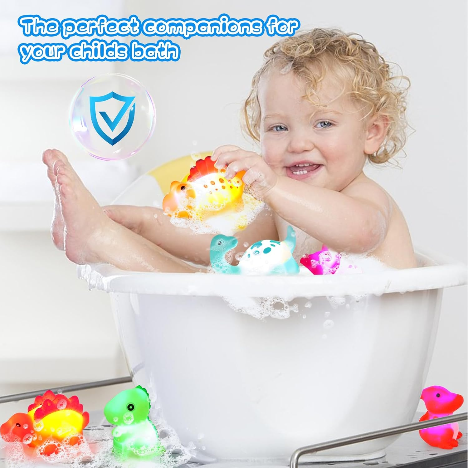 Bath Toys for Toddlers, 6 Packs Light-Up Floating Dinosaur Baby Toddler Bath Toys Set for Boys Kids Birthday Easter Christmas - Water Bathtub Shower Pool Bath Toy for Children Preschool image number 6
