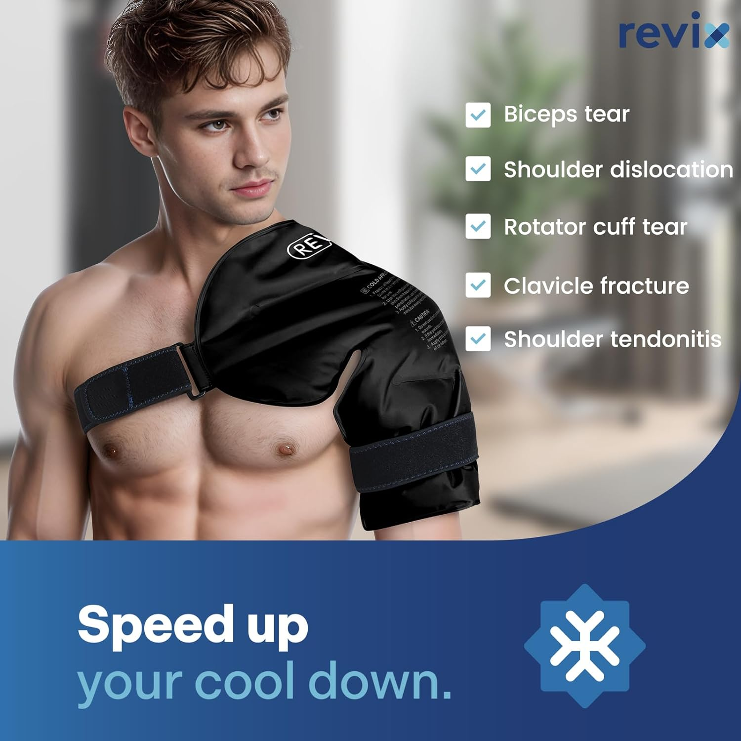 REVIX XL Shoulder Ice Pack Rotator Cuff Cold Therapy, Reusable Gel Ice Pack Shoulder Wraps for Pain, Swelling, Tendonitis and Shoulder Surgery, Long-Lasting Shoulder Compression, Black image number 2