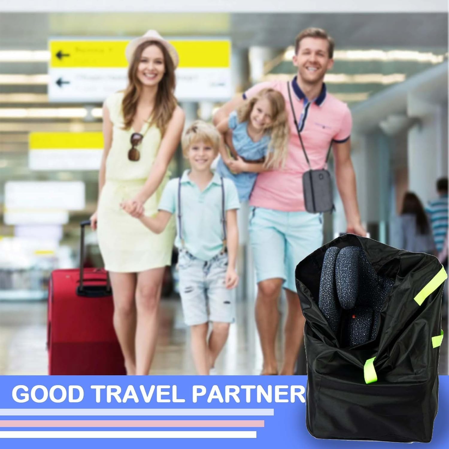 Baby Car Seat Travel Bag,Dust Water Resistant Easy Carry Gate Check Airport Protector Bag, Fits Convertible Car Seats, Booster Seat, Infant Car Seat Gate Check Bag Cover for Airplane (Green) image number 1