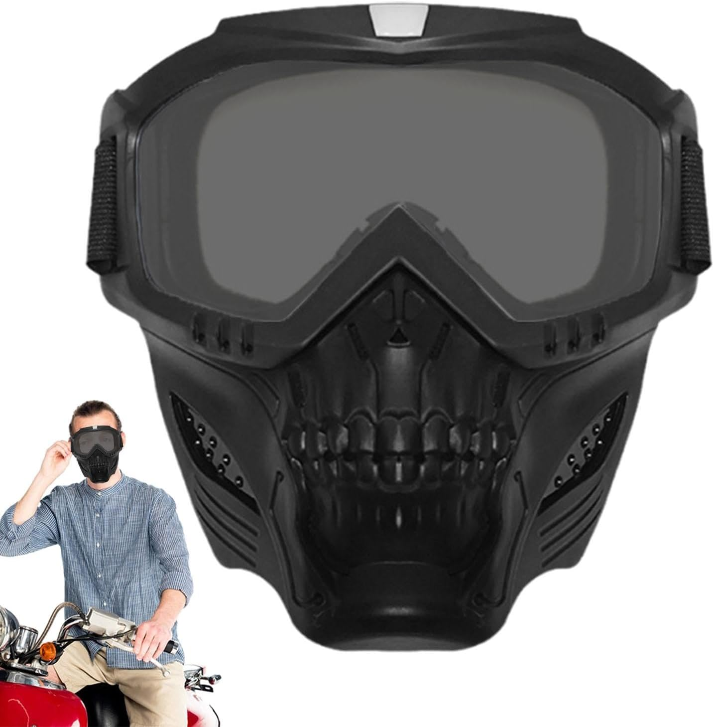 Motorcycle Goggles with Removable Face Masque,Airsoft Goggles Masque | Detachable Motorcycle Riding Glasses with Removable Face Masque for Riding Offroad Cycling Motorbike Racing