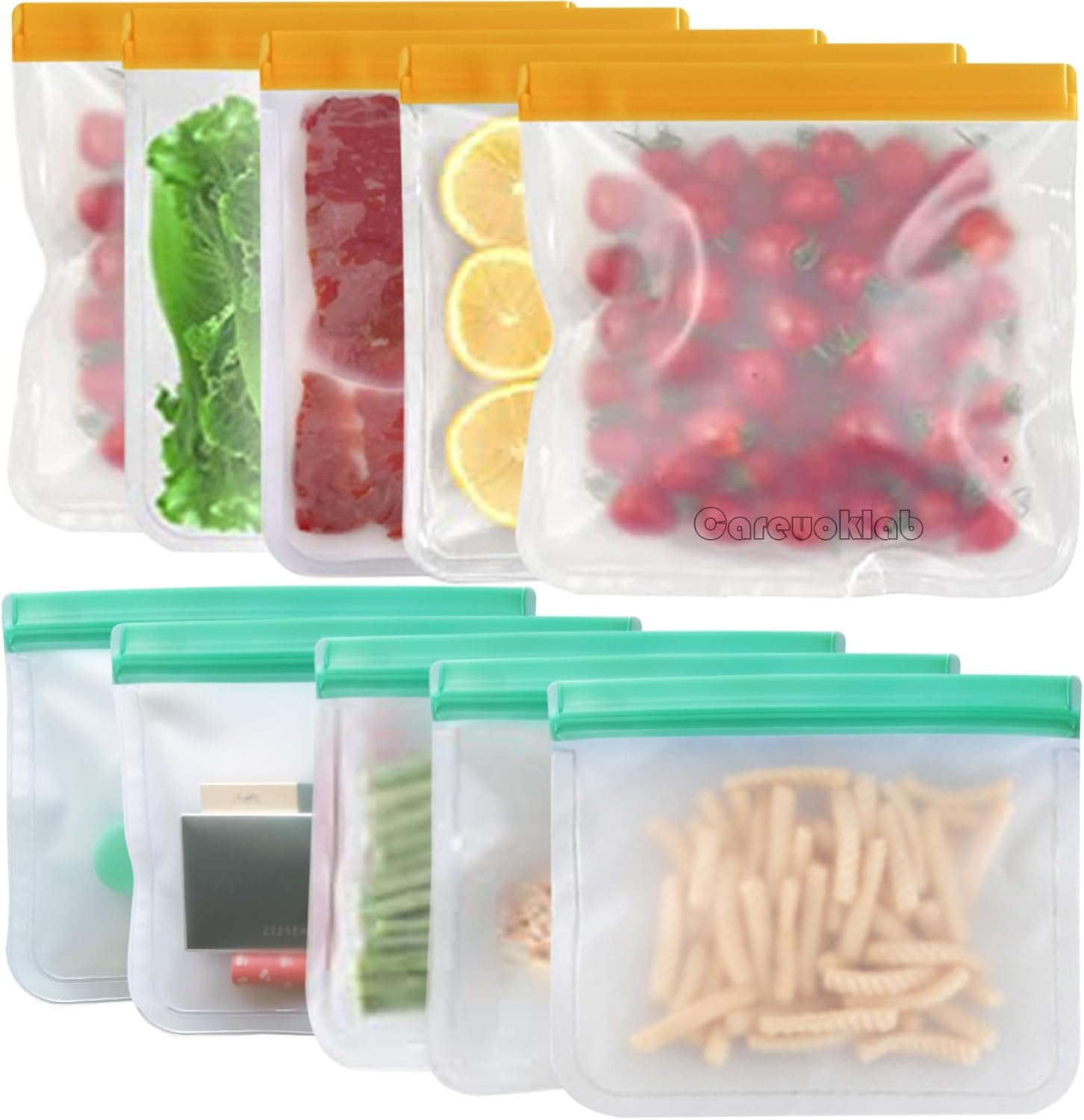Careuoklab 10 Pack Reusable Food Storage Gallon Bags, Large Capacity Ziplock Organization Freezer Bags, Leakproof BPA Free, Easy Seal & Food Storage Tools Containers for Kitchen (2 Sizes) image number 4