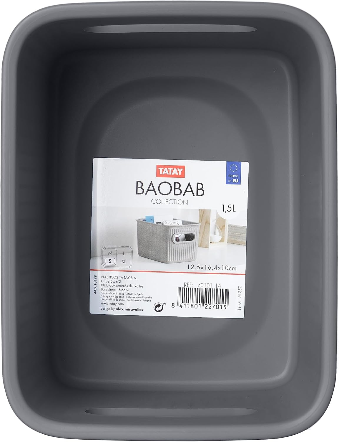 Tatay Set 4 Storage Boxes Baobab 1,5L Capacity, Polypropylene BPA Free, Anthracite Grey. Measures 12,5 X 16,4 X 24,5 Cm