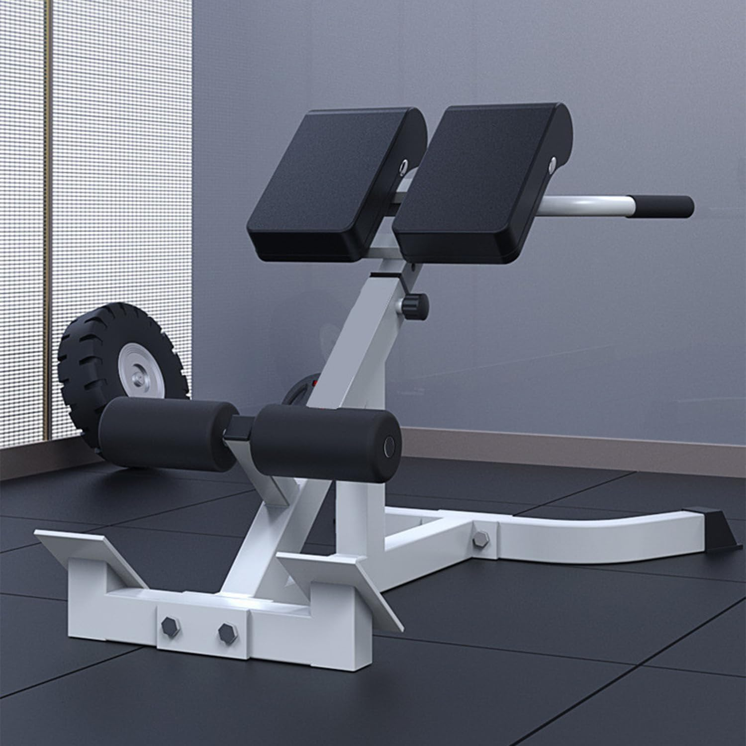 Multifunction Roman Chair Back Extension Machine Height Adjustable Hyperextension Bench Abdominal Exercise Leg Strength Trainer for Home Gym Max Capacity 330 Pounds