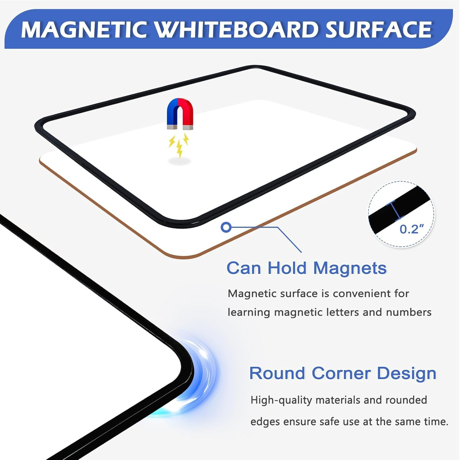 Dry Erase Whiteboard A4, Small Double Sided Magnetic Whiteboard, 21X30Cm Dry Erase Mini Whiteboard with Black Border, 8 Water Based Pens and 1 Board Eraser for Schools, Homes, Offices, Classrooms, image number 3