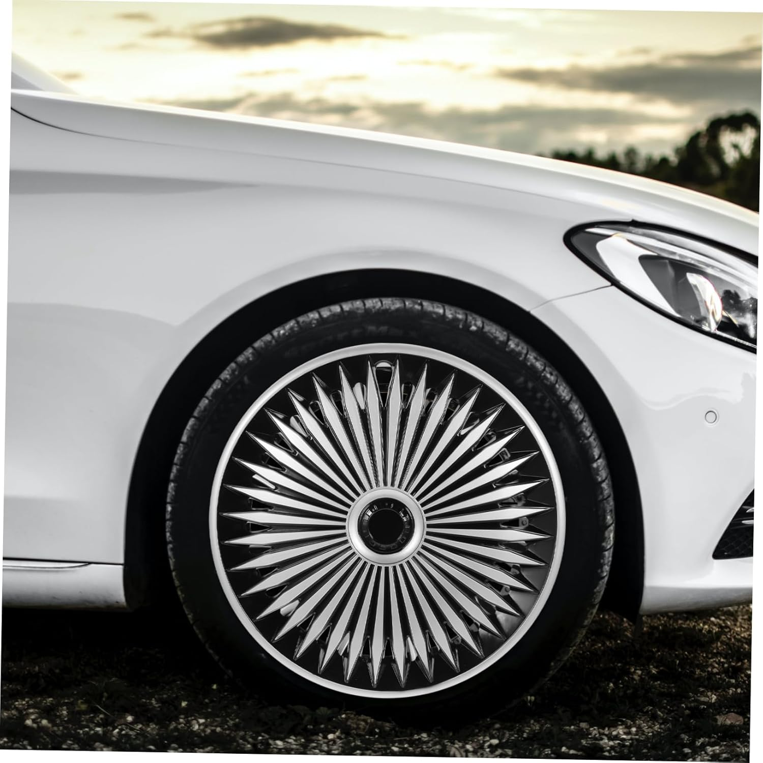 SEWOART Car Wheel Decorative Rim Cover Automotive Hub Caps Silver Black Easy Install image number 1