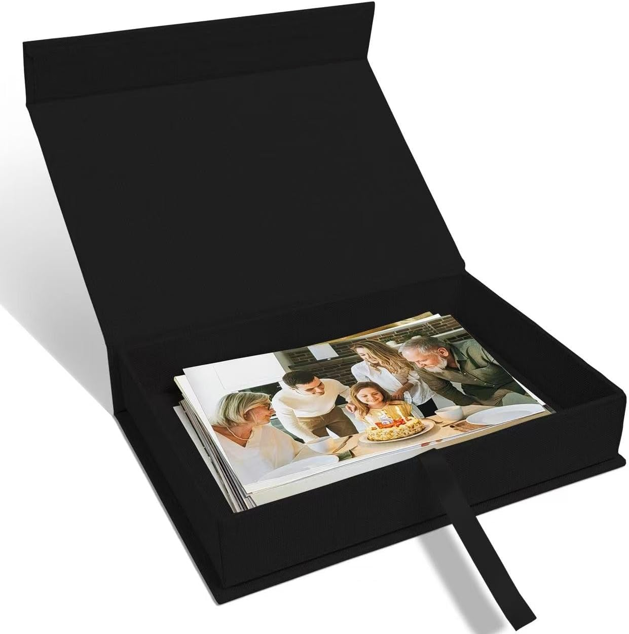 Sprsthai Photo Storage Box 4X6 5X7 - Archival Photo Organizer Box with Lid, Stackable Memory Keepsake Box for Photos, Pictures, Certificates, Jewelry & Scrapbooking Supplies, Black