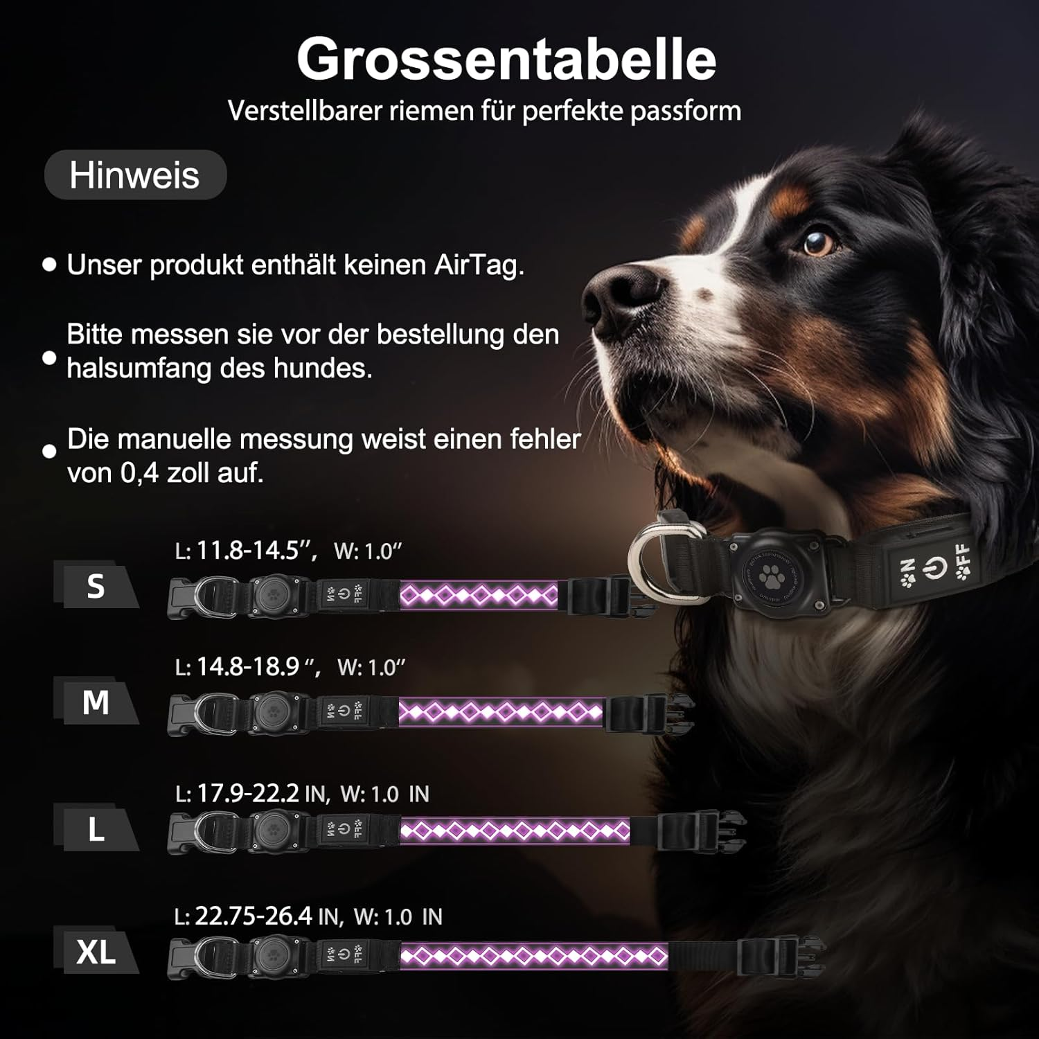 LED Airtag Dog Collar, Light Collar, Dog, IP67 Waterproof, USB Rechargeable Dog Light, 1,600 Feet High Visibility, 14 Lighting Modes for Dogs, Night Safety image number 2