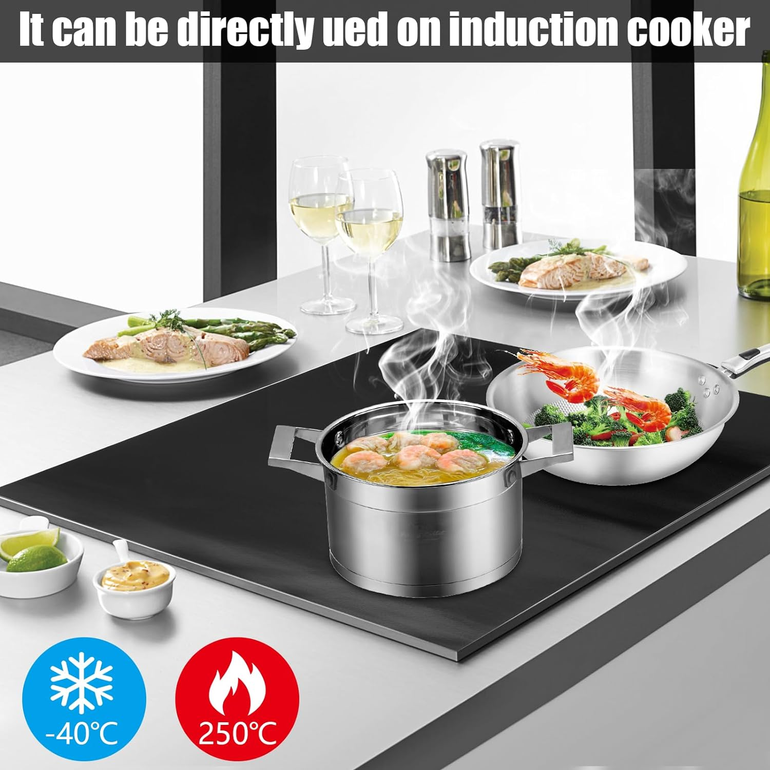 Induction Cooker Protector, Silicone Oil Proof Flexible Flame Retardant Cooktop Protection Mat, Rectangular Hot Pot for Kitchen Cooking (40 * 60Cm) image number 2
