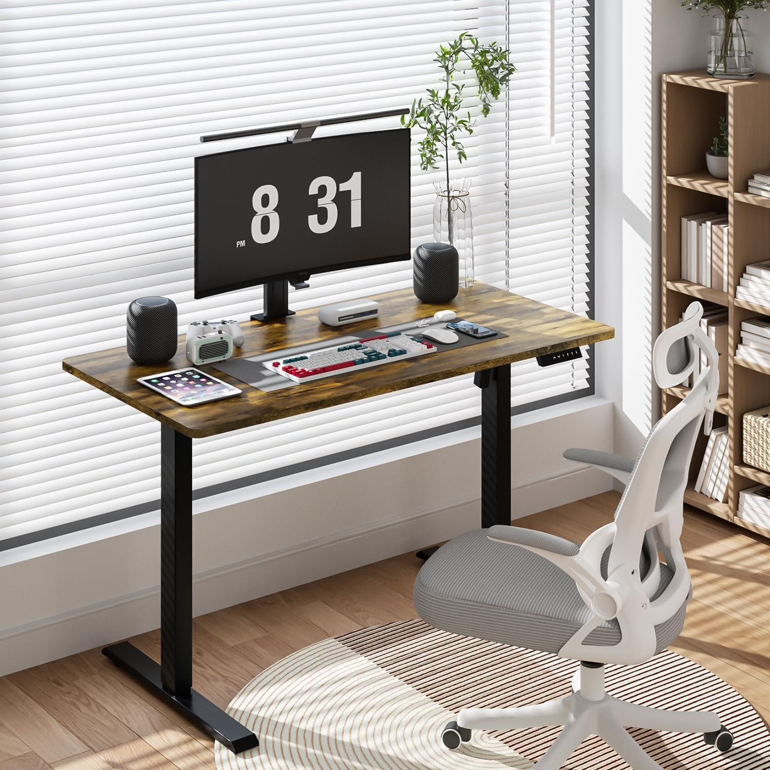 Yildue Electric Standing Desk 120/140Cm,Height Adjustable Standing Compute Desk with Splice Board,3 Memory Height Settings Ergonomic Home Office Desk(Rustic Brown) (140X60CM) image number 6