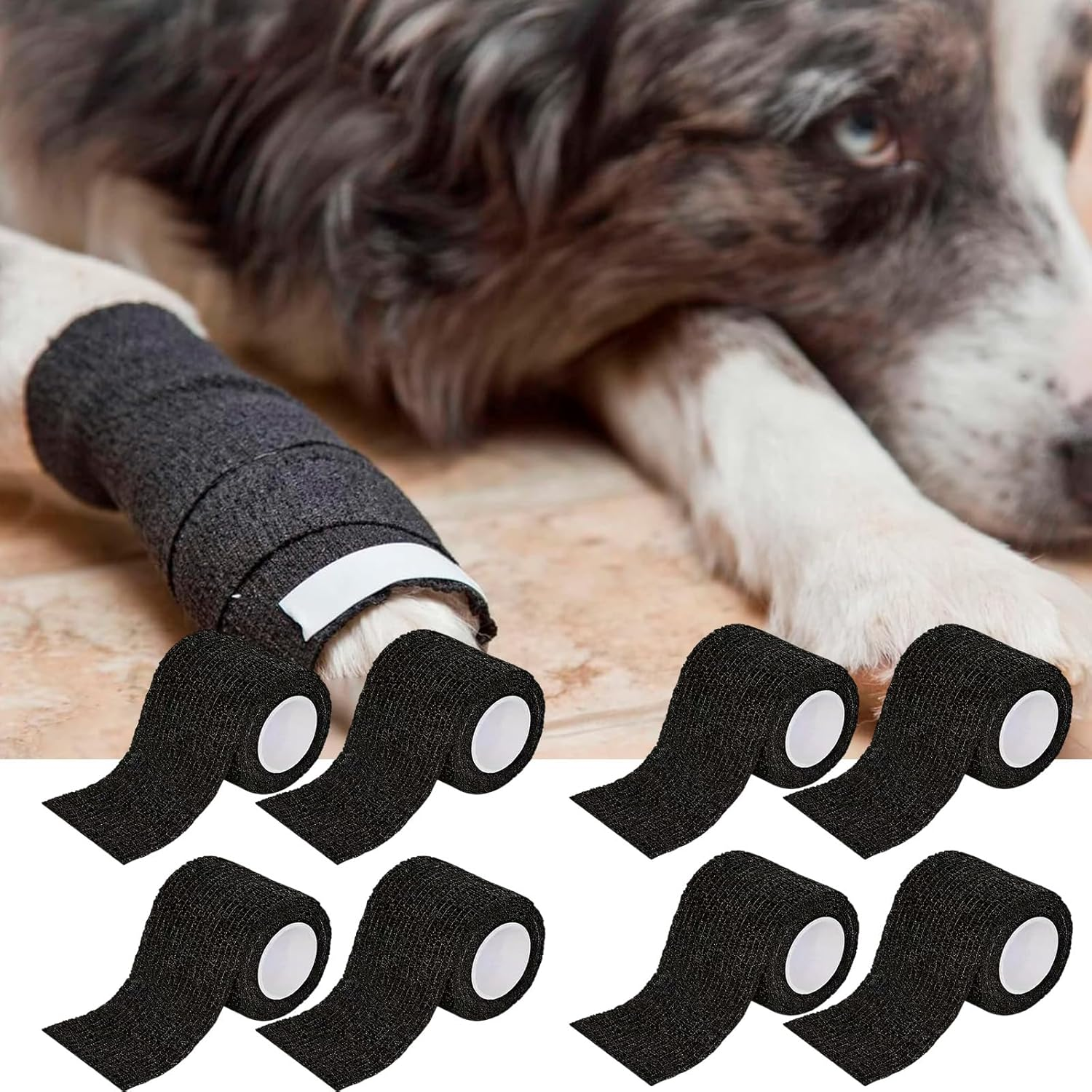 8PCS Cohesive Bandage, Self-Adhesive Compression Bandage, 5 Cm X 4.5 Metres Black Sports Tape for Joint Support, Strapping Tape for Ankles and Wrists