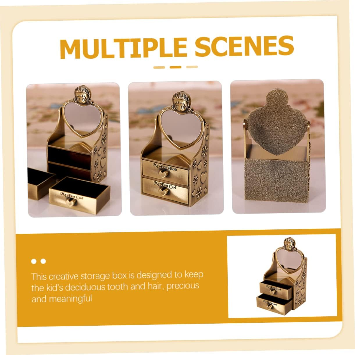 UPKOCH Metal Vintage Tooth Box for First Tooth and Fetal Hair Keepsake Container image number 3