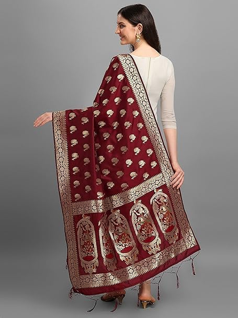 Women'S Woven Banarasi Silk Zari Dupatta/Chunni, Width 1 Meter, Length 2.5 Meter