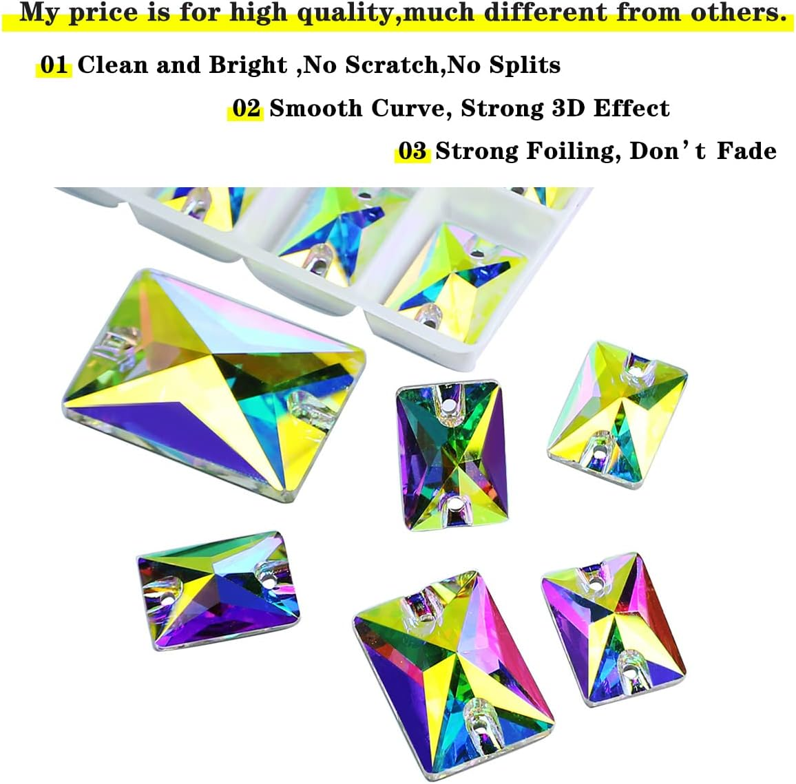 DONGZHOU Crystal AB Sew on Rhinestones Flatback Rhinestone with Holes Rectangle Sew-On Rhinestone Gemstone Strass for Costume, Clothes, Garments, Dress, Jewelry, Belt，Shoes and DIY Crafts image number 7