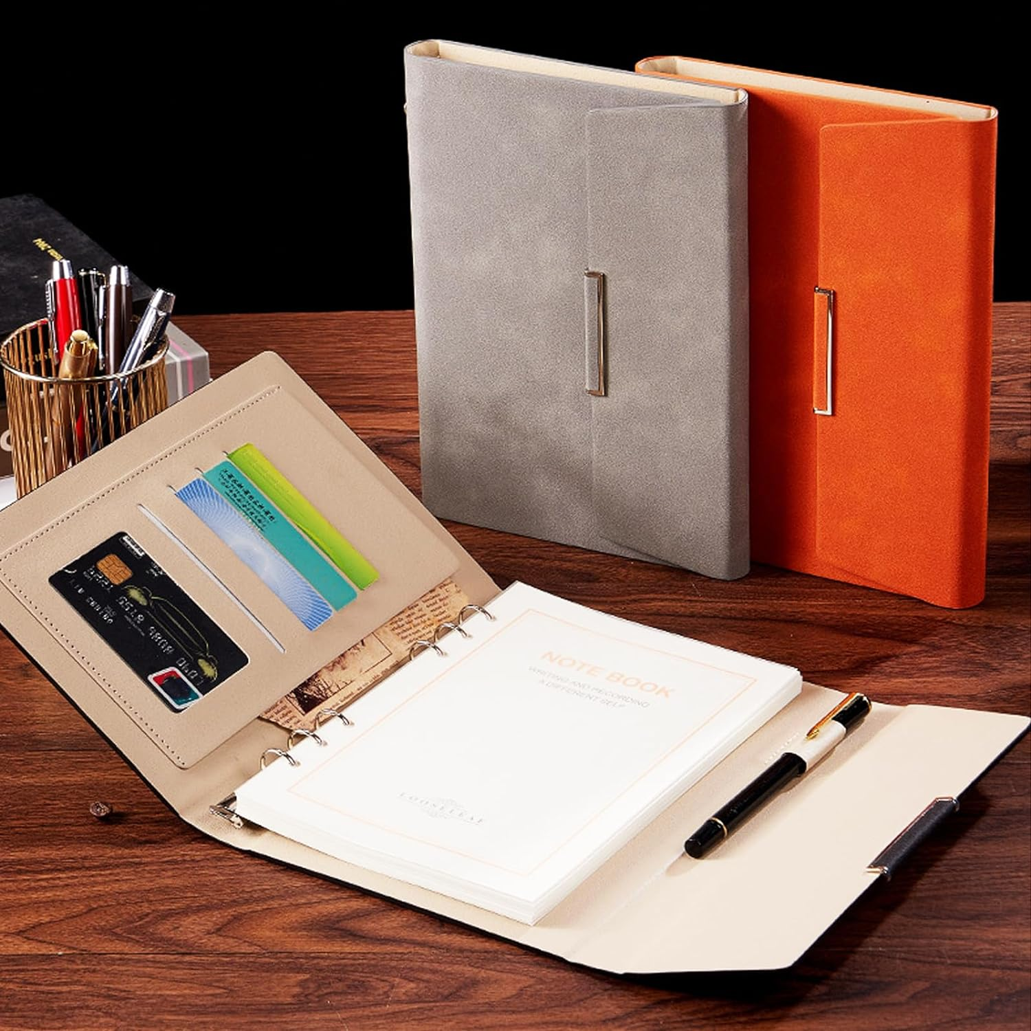 A5 PU Professional Notebook, 6.6 X 9 Inch, 6-Ring Binder Refillable Notebook with Magnetic Buckle, Ivory Paper 200 Sheets. (Sapphire Blue) image number 5