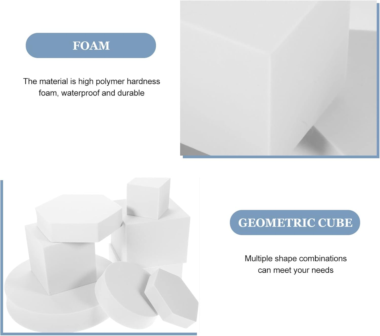 Alipis 8Pcs White Geometric Foam Photo Props for Jewelry, Cosmetics, Product Photography, Display Stands for Photoshoots, Lightweight and Waterproof