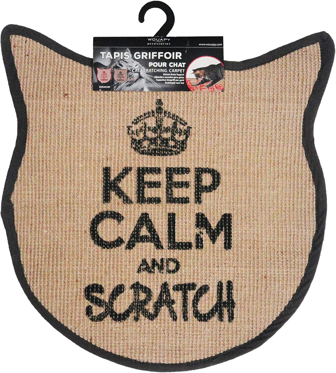 Wouapy Cat Head Scratching Mats in Sisal by Wouapy, Design Scratcher with Grey Writing, image number 1