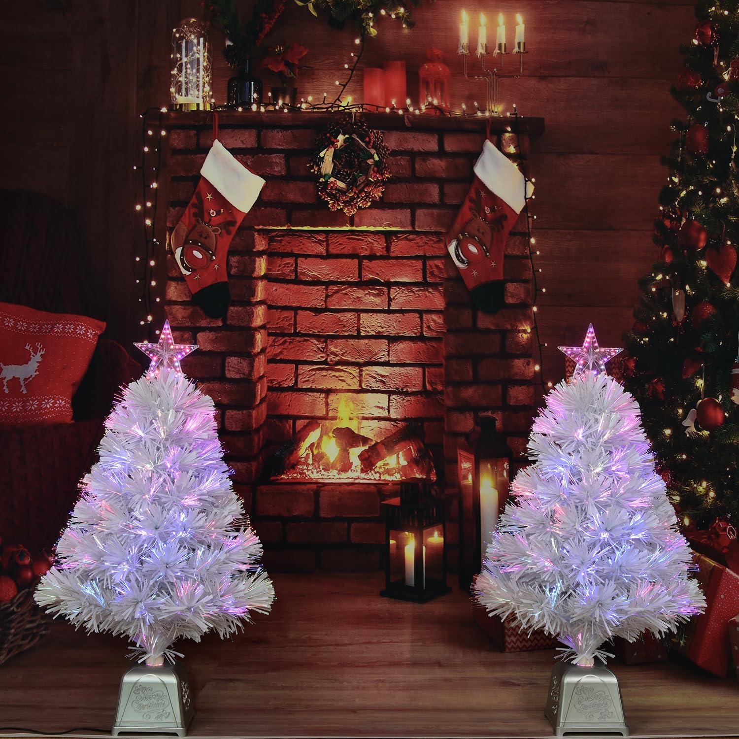 24Inch White Fiber Optic Christmas Tree,Pre-Lit Artificial Mini Christmas Tree, Tabletop Small Xmas Tree with Stars Holiday Home Decorations image number 1