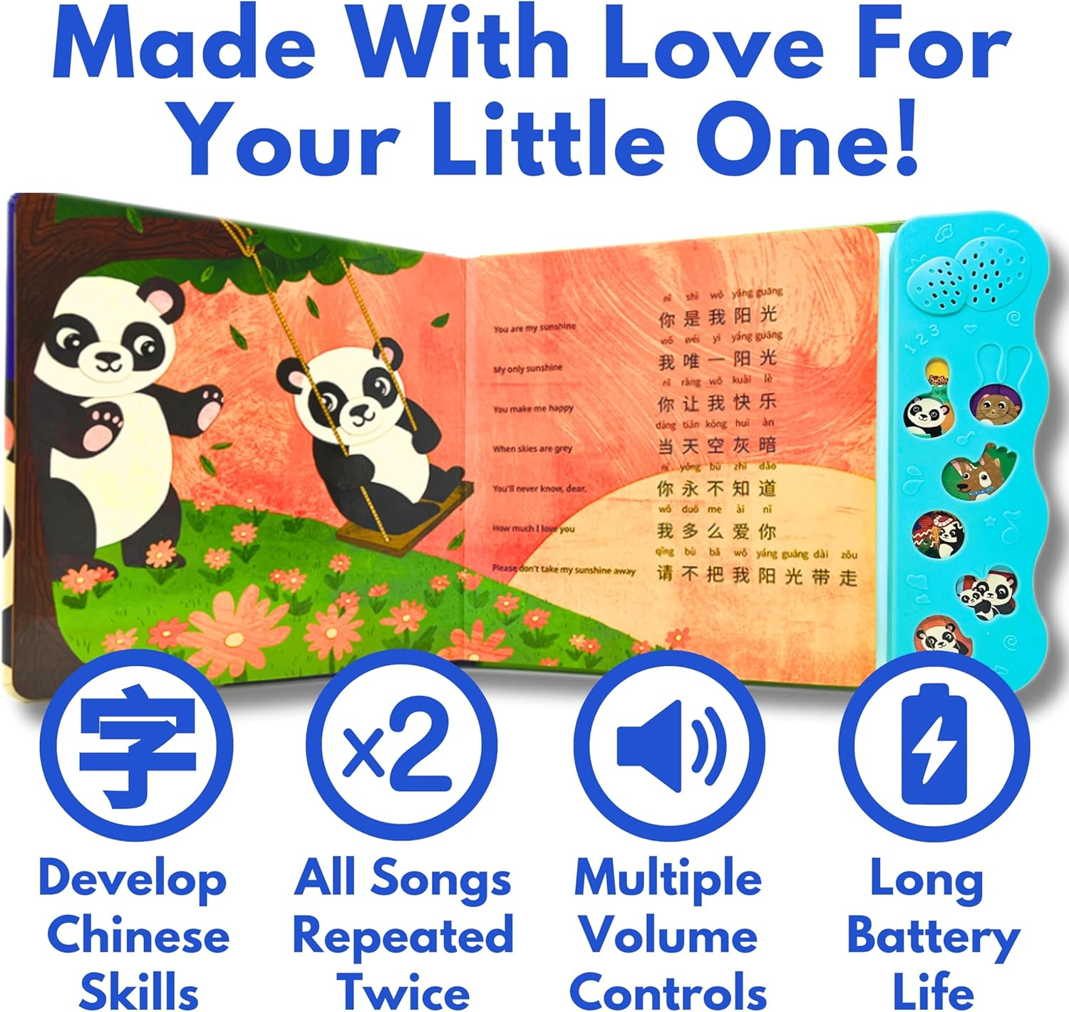 Bao Bao Learns Chinese Learn Mandarin Chinese with Our Music Book of Childrens Songs for Toddlers & Babies; Bilingual Baby Book with Pinyin Interactive Musical Toy for Learning