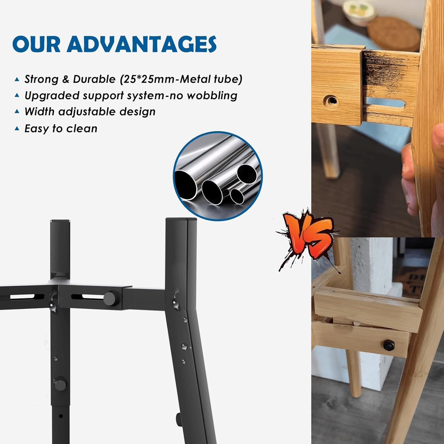 Adjustable Dog Bowl Stand, Width Adjustable 7-10.7 Inch, Height 9.8-13.4 Inch, Sturdy Square Tubular Dog Bowl Holder,Holder for Small, Medium and Dogs (Bowls Not Included, Black)